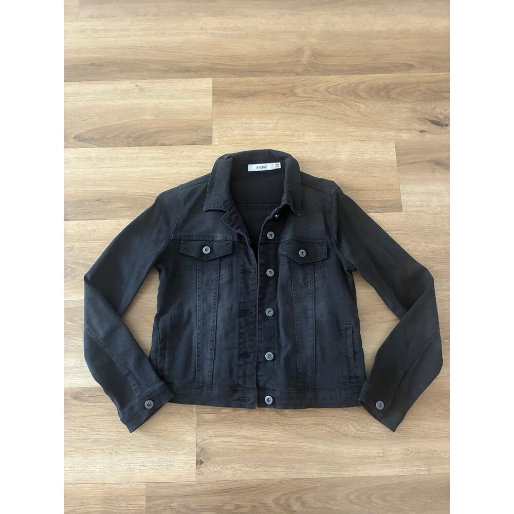 JustFab Black Denim Jacket Women’s XXS Stretch Button Front Trucker Jean Jacket